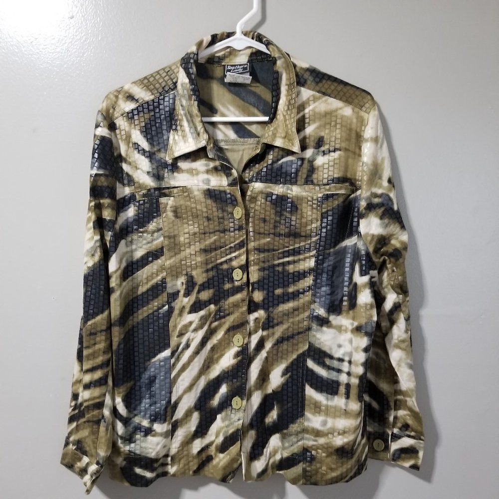 💚3/$15 Southern Lady Blouse Jacket Shimmer Women's 14